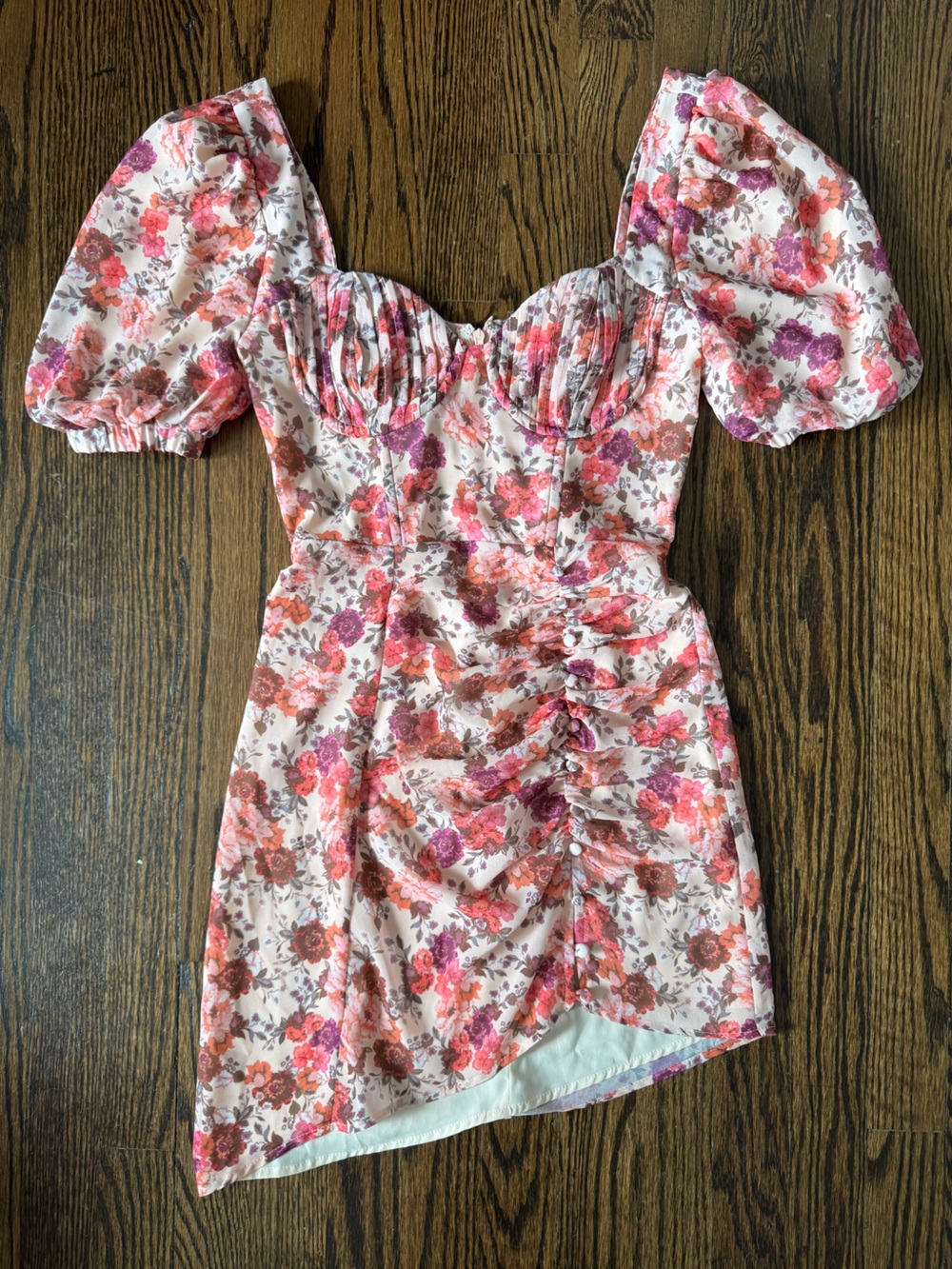 Floral Puff-Sleeve Mini Dress in Pink Multi